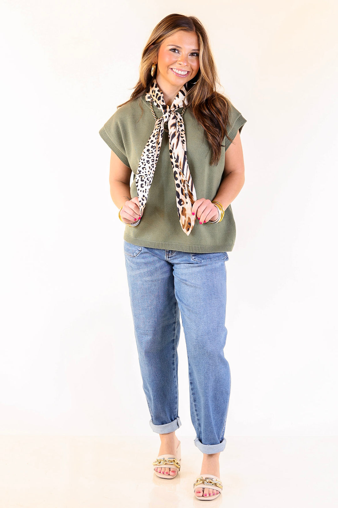 Effortlessly Yours Short Sleeve Crew Neck Sweater in Light Olive Green