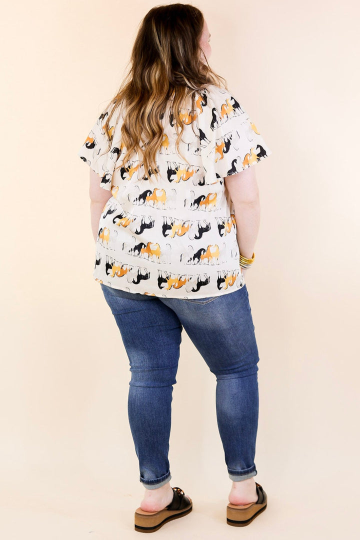 Away We Go Button Up Horse Print Shirt in Ivory