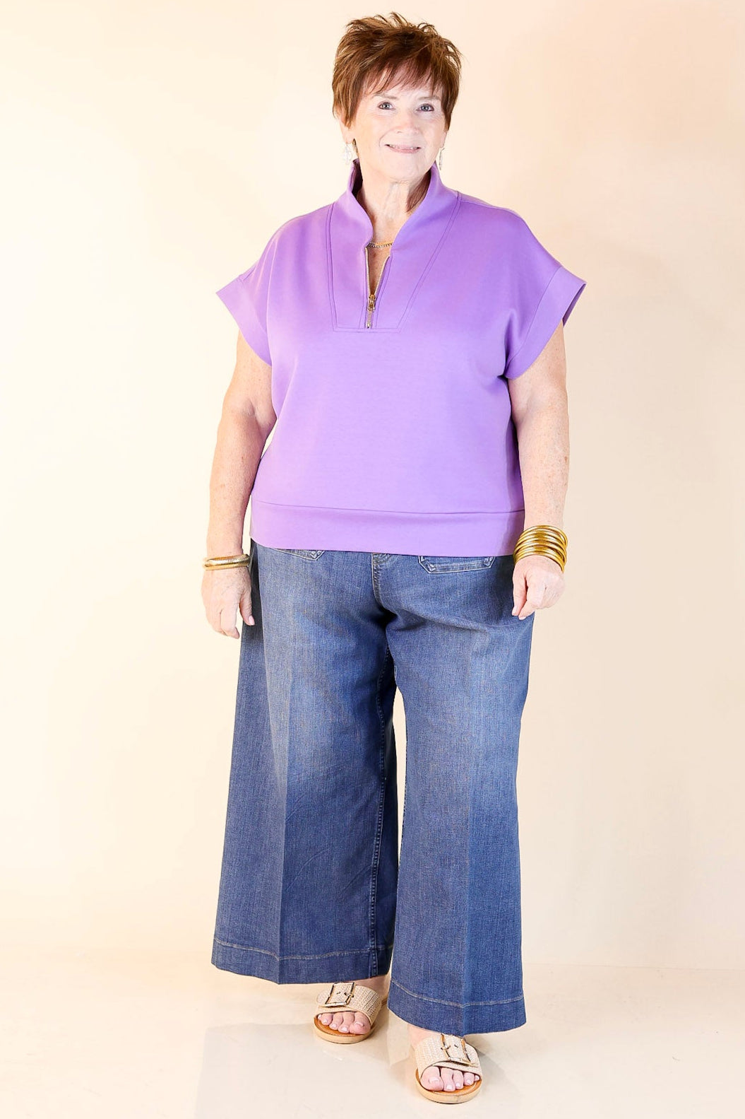 Top Priority Half Zip Collared Scuba Top in Lavender Purple