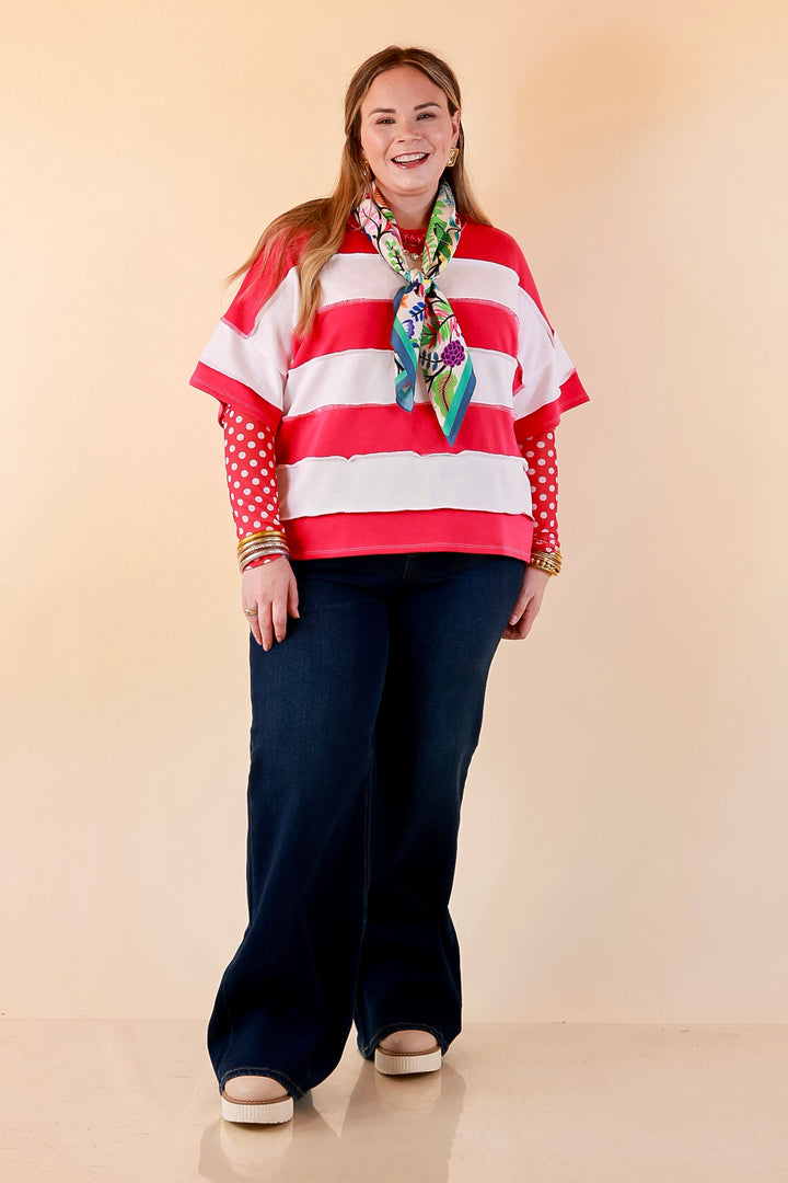 The Essential Layer White Polka Dot Print Sheer Mesh Long Sleeve Top in Hot Pink