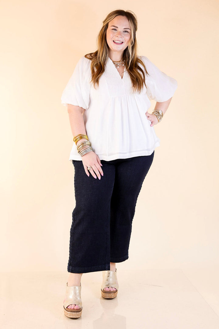 Crush on Classic Flowy Blouse with Smocked Yoke in White