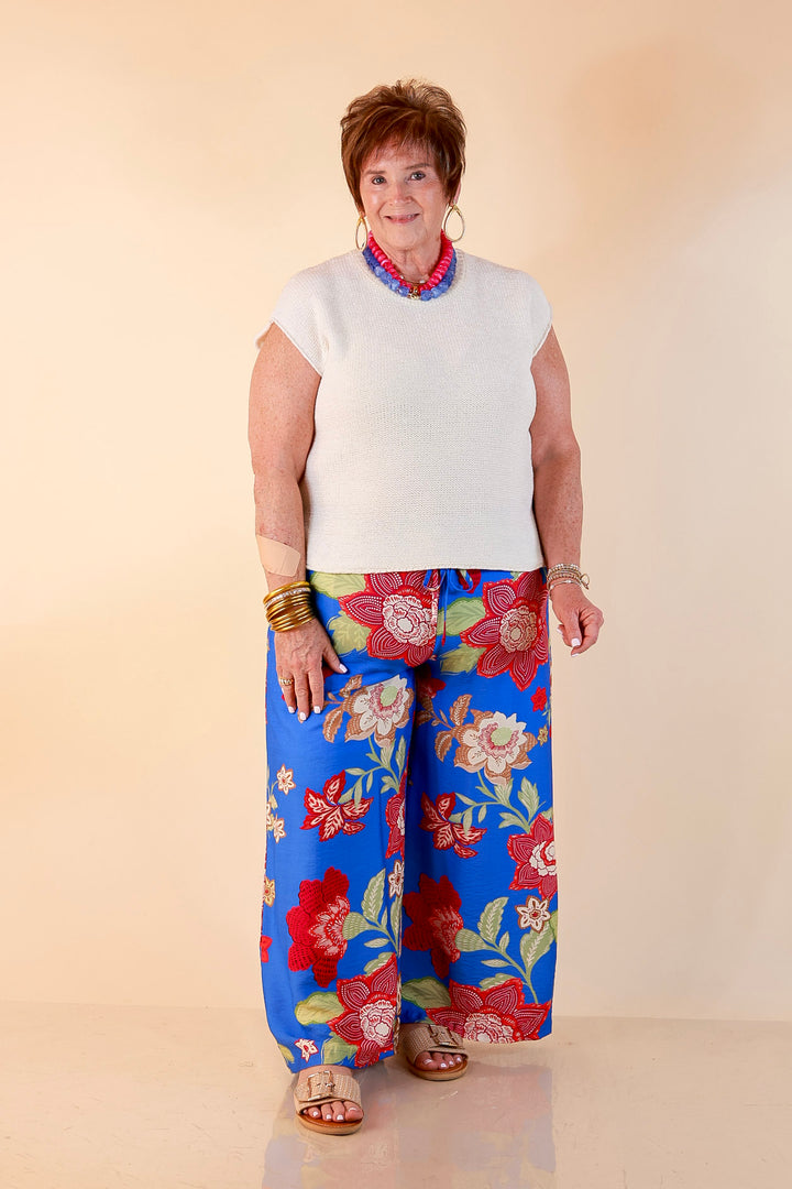 Fresh Picked Floral Print Wide Leg Pants in Blue