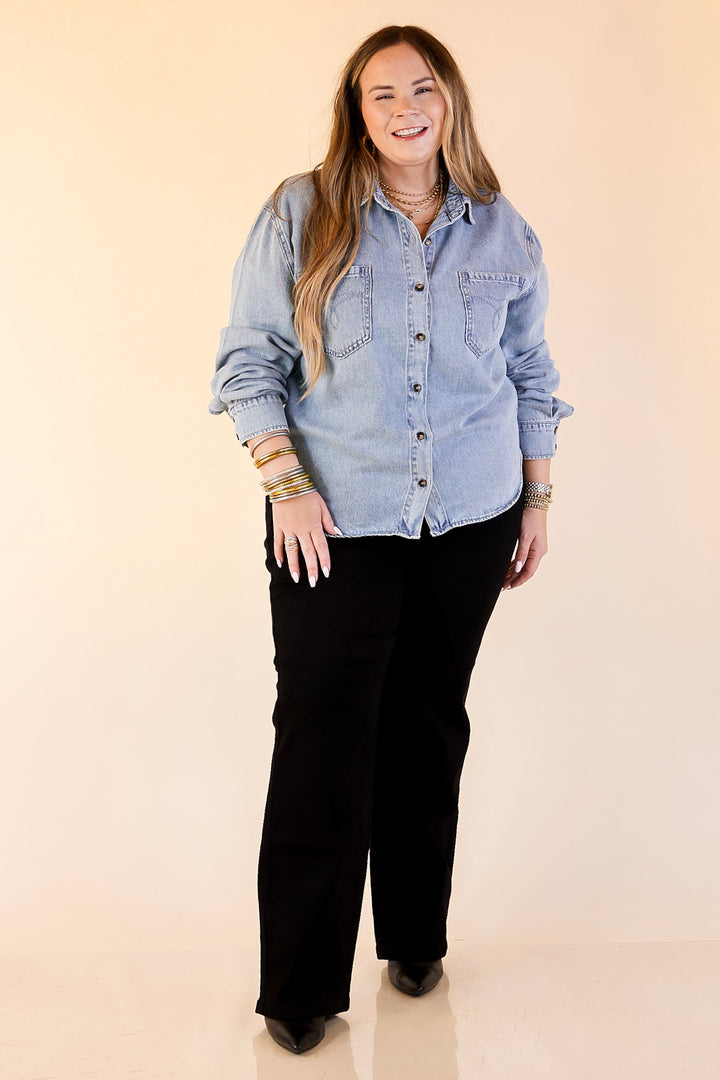 Judy Blue | True Essential Denim Button Up Shirt in Medium Wash