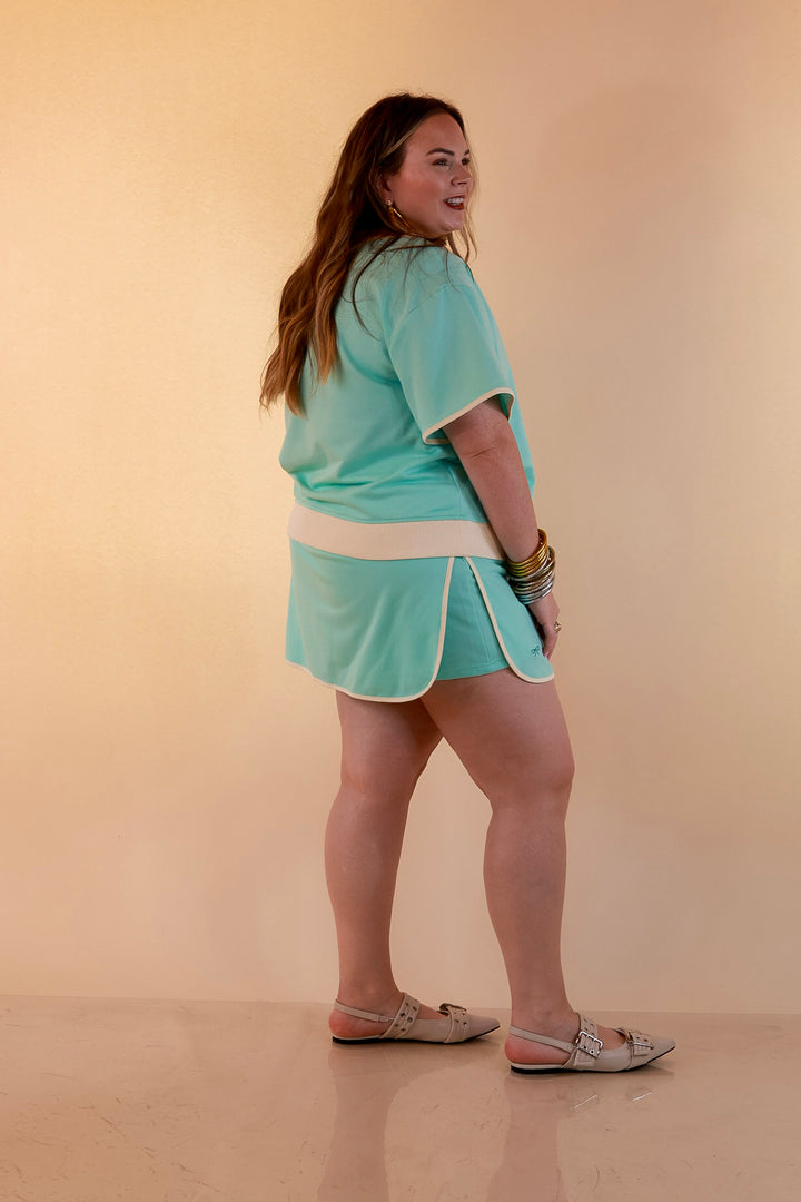 Simply Southern | Chic Intentions Cream Contrast Trim Top and Skort Set in Turquoise Blue