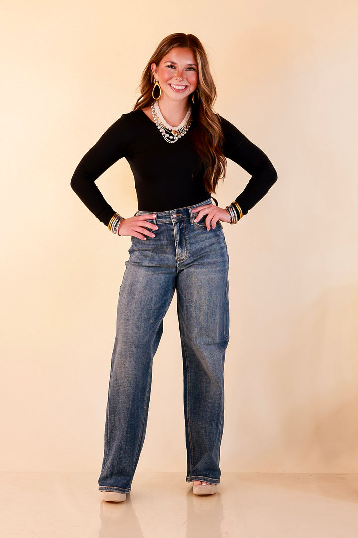 Judy Blue | Blue Jean State of Mind Baggy Vintage Wide Straight Leg Wilhelmina Jeans in Medium Vintage Wash