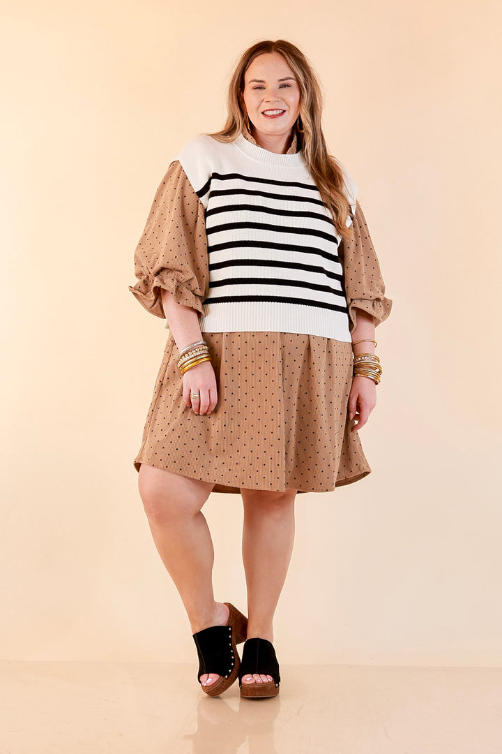 Stripe Things Up Drop Shoulder Knit Sweater in White with Black Stripes