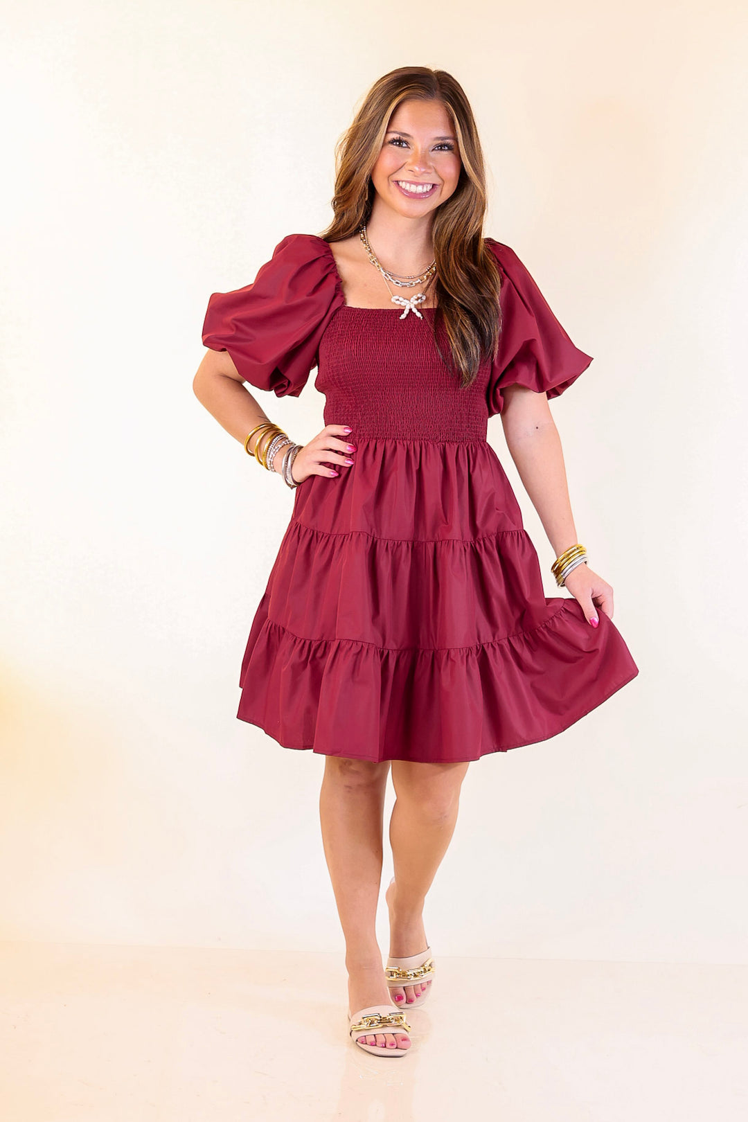 Trust Me Balloon Sleeve Dress in Maroon