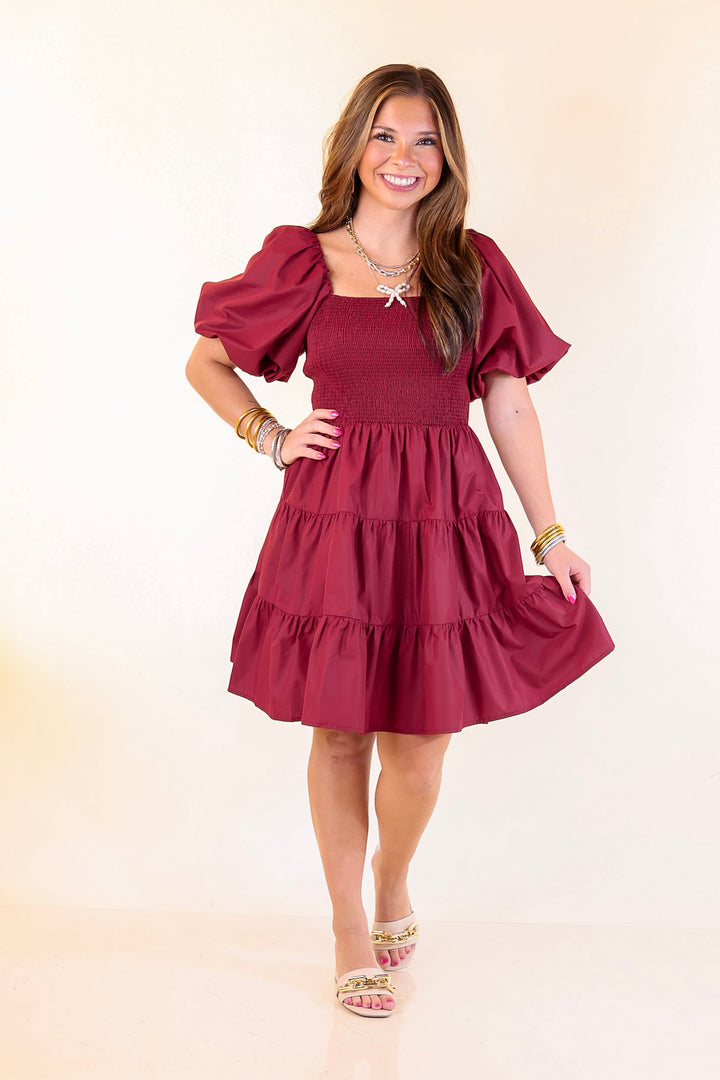 Trust Me Balloon Sleeve Dress in Maroon