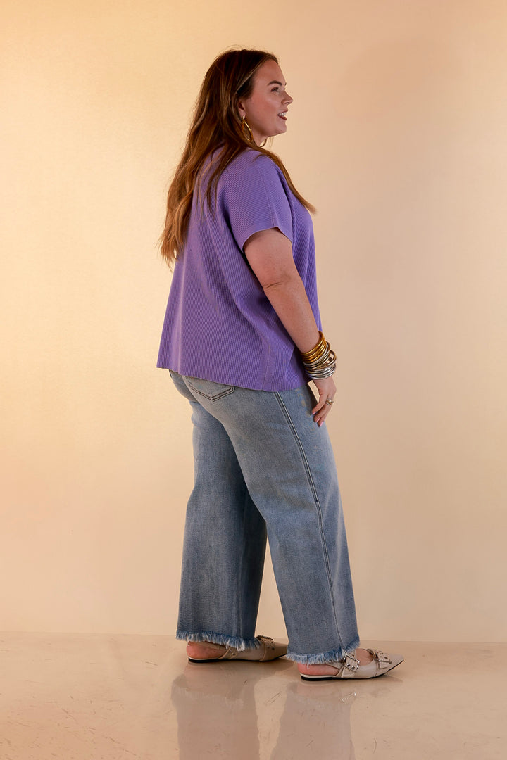 Always in Style Short Sleeve Mock Neck Top in Lavender Purple