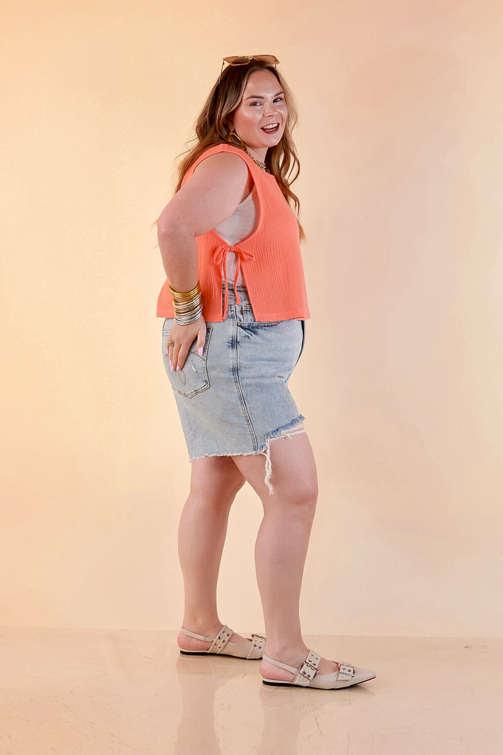 Tie it Together Sleeveless Linen Tank Top with Side Tie Detail in Coral Orange