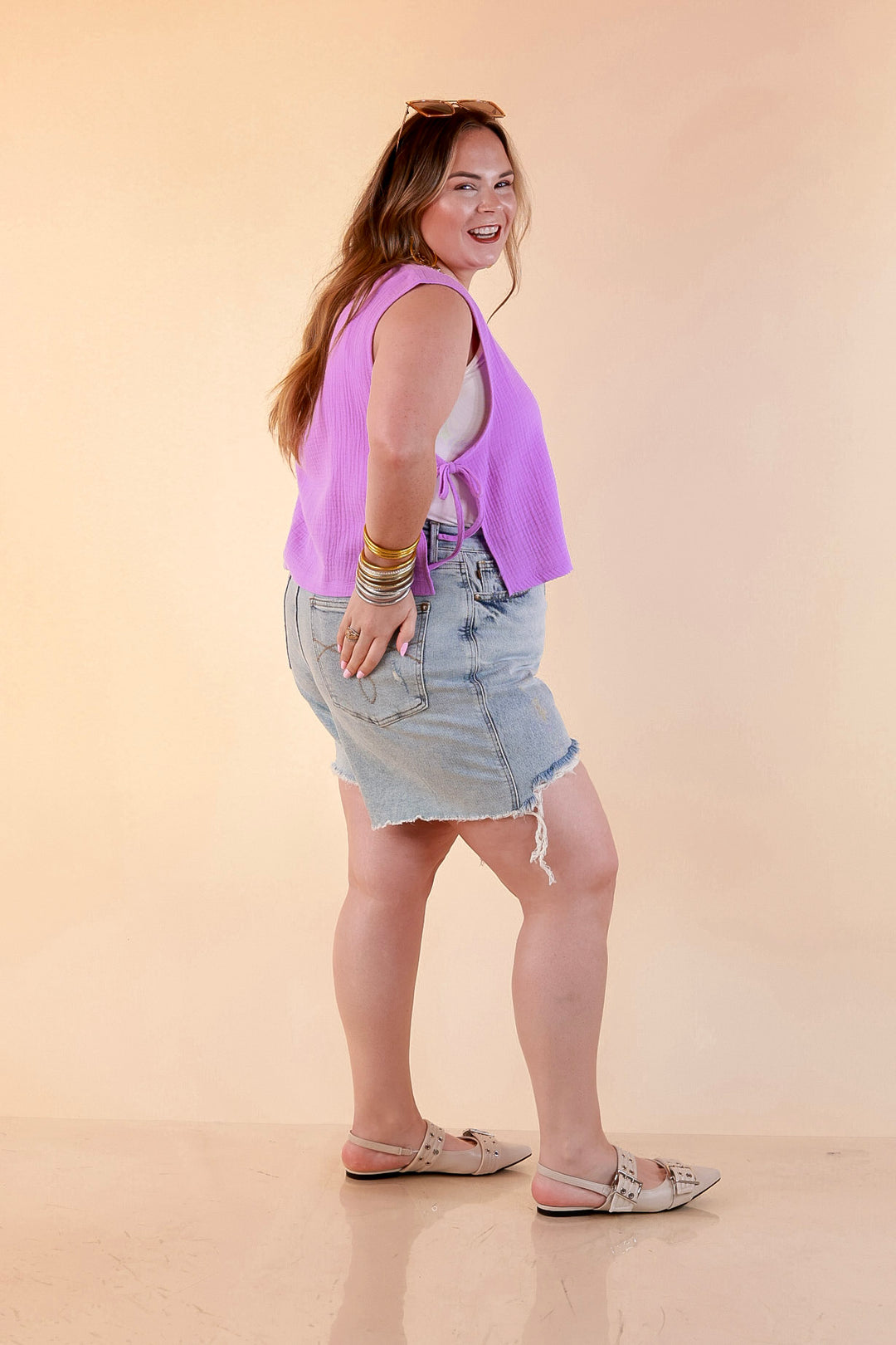 Tie it Together Sleeveless Linen Tank Top with Side Tie Detail in Lavender Purple