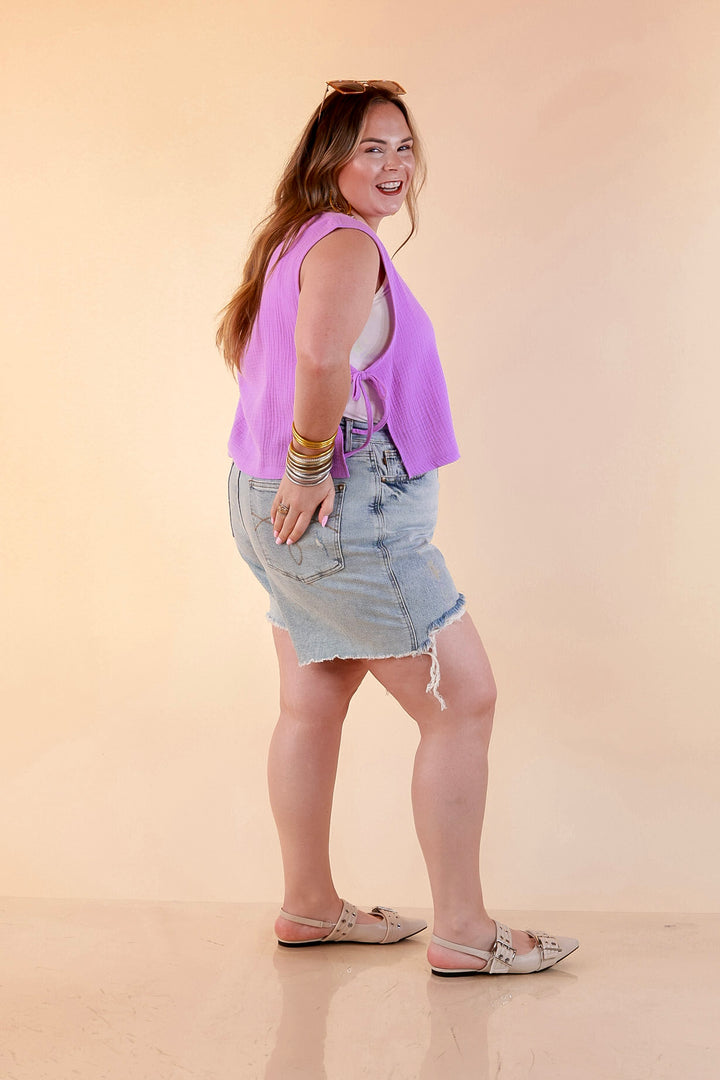 Tie it Together Sleeveless Linen Tank Top with Side Tie Detail in Lavender Purple