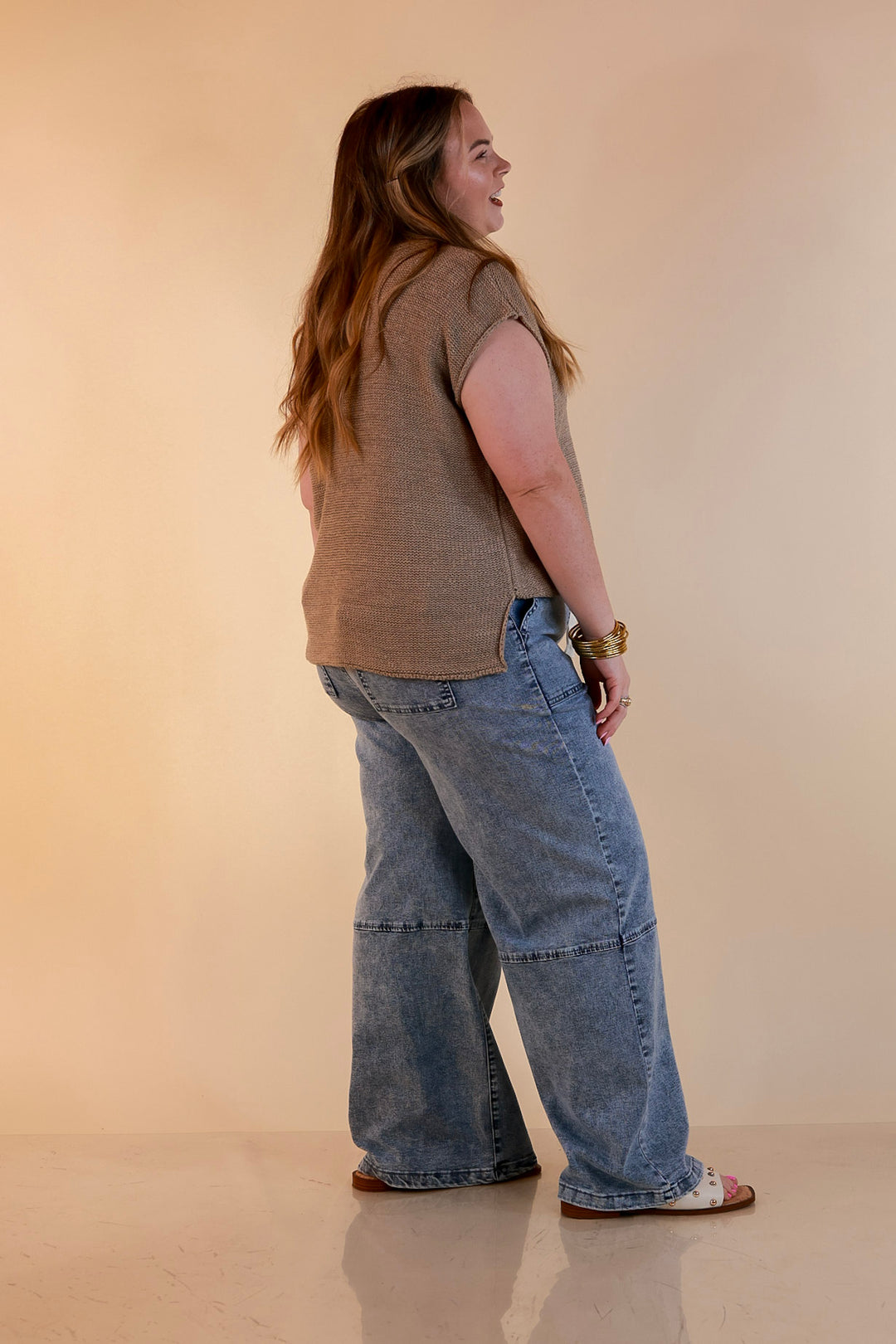 Simply Southern | Right This Way Wide Leg Drawstring Denim Utility Jeans in Acid Wash