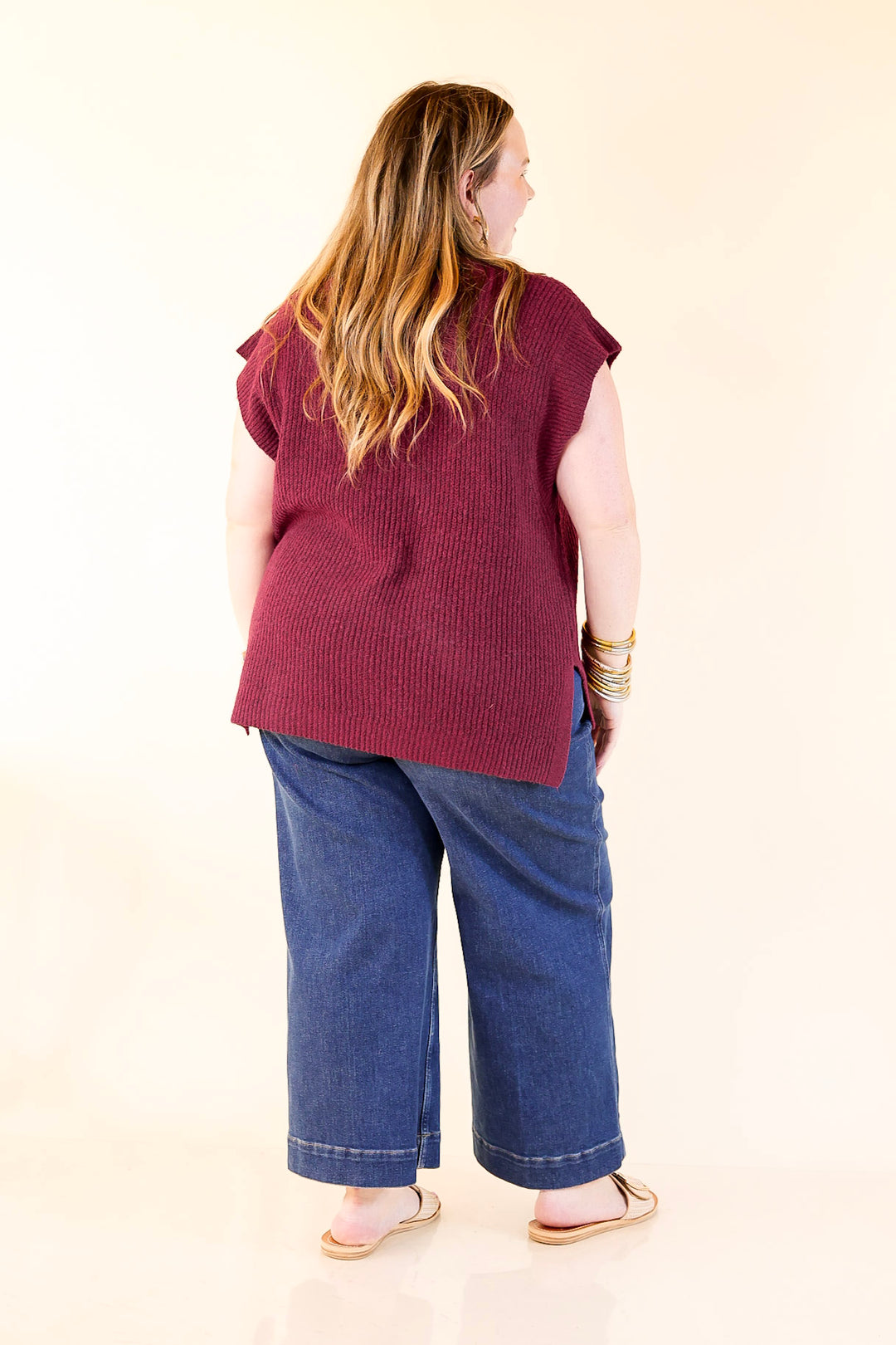Fall For You Textured V-Neck Oversized Knit Sweater Vest Top in Maroon
