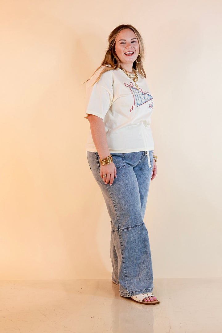 Simply Southern | American It Girl Short Sleeve Graphic Tee with USA Pennant Applique in Beige