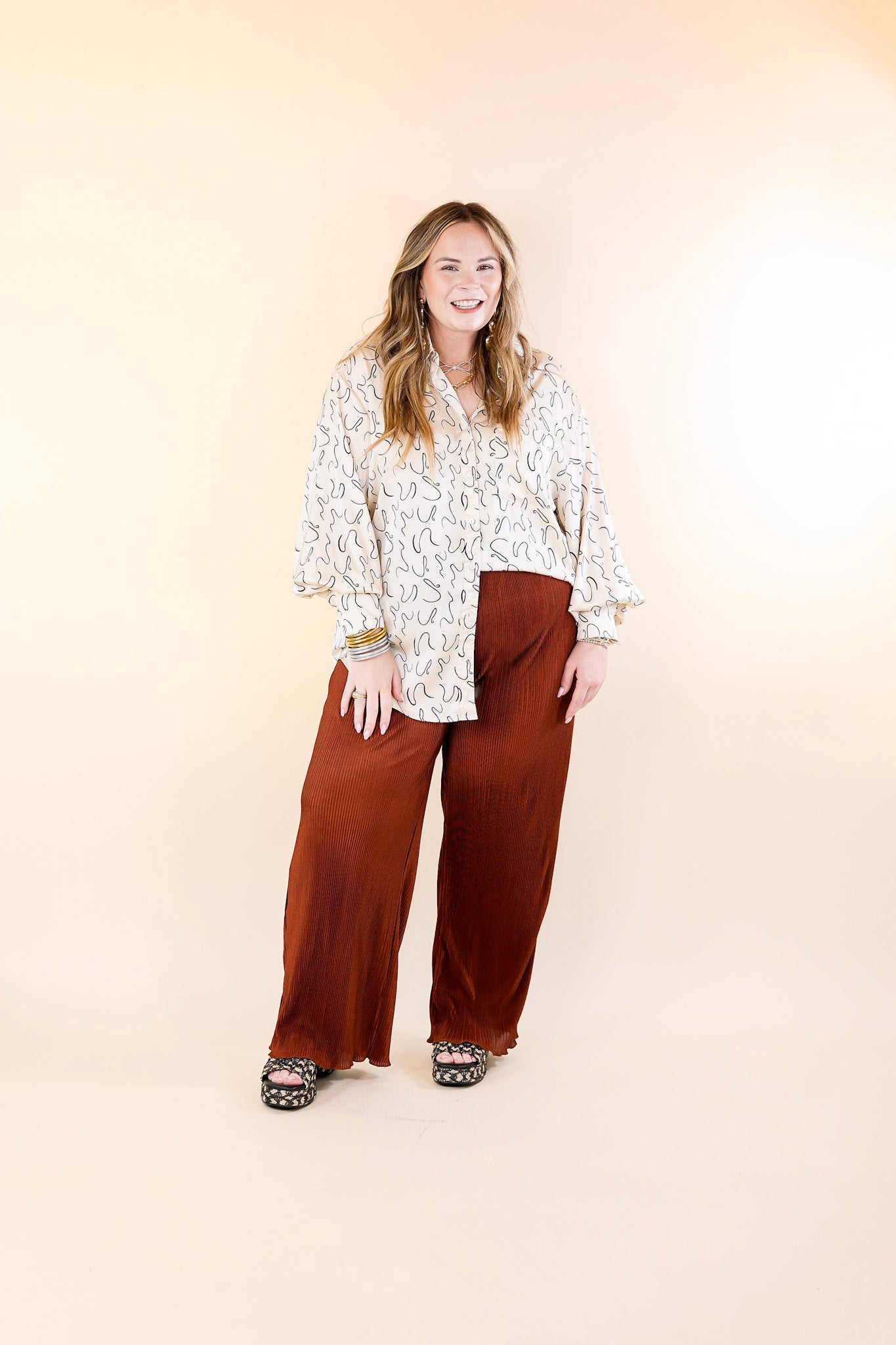 What You Admire Plissé Drawstring Pants in Rust Brown