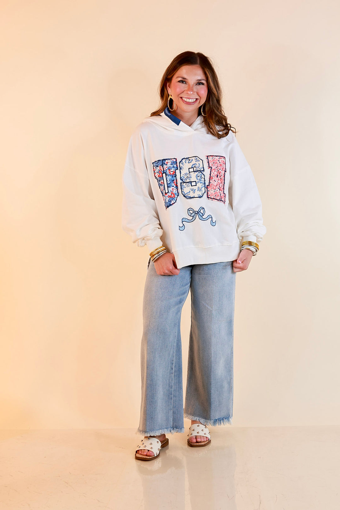 Simply Southern | Soft Statement USA Floral Print Long Sleeve Hoodie Sweatshirt in Ivory