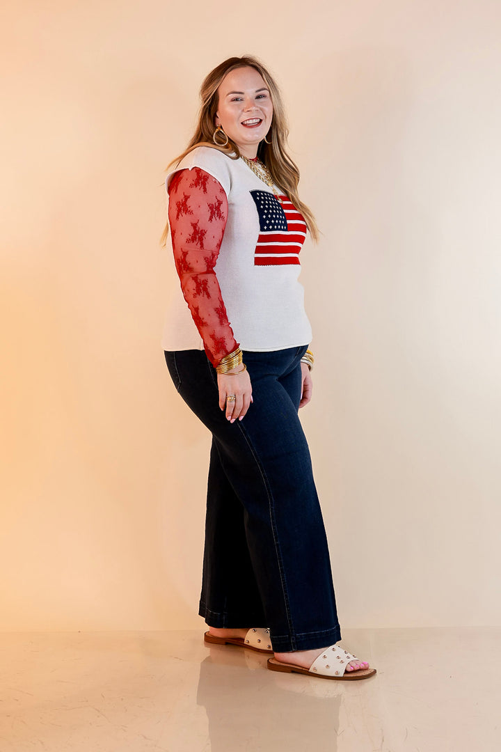 Simply Southern | Star Standard Knit Sleeveless Tank Sweater with American Flag in Ivory