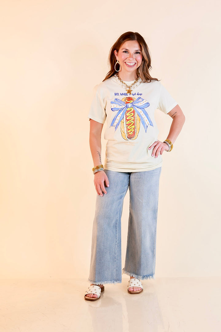Simply Southern | Star Spangled Snack Graphic T-Shirt with Hot Dog Bow Design in Ivory