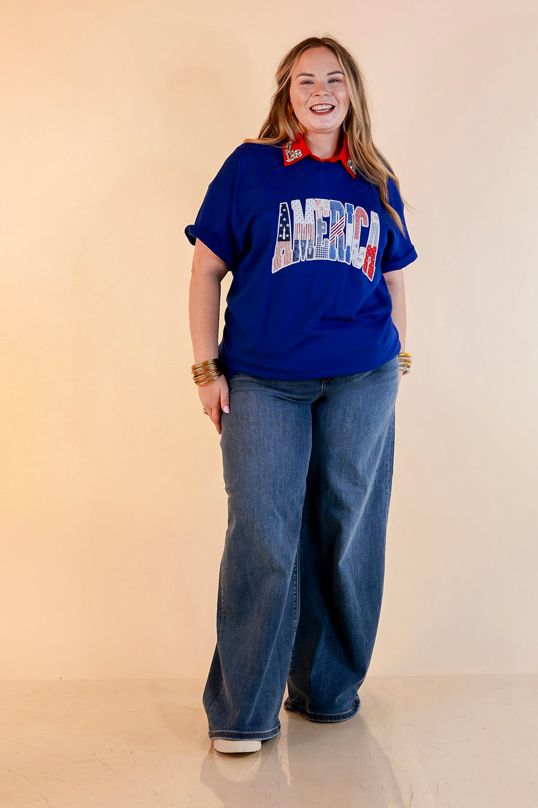Patchwork Patriot America Patchwork Short Sleeve Graphic Tee in Royal Blue