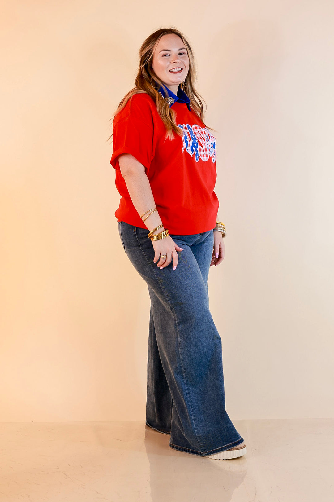Sweet Land of Style USA Coquette Short Sleeve Graphic Tee with Bow Detailing in Red