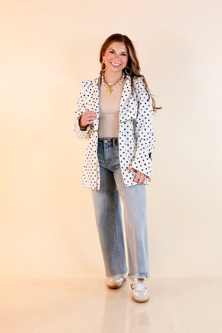 Lulu Mac | Chic Forecast Black Polka Dot Hooded Rain Jacket in Ivory