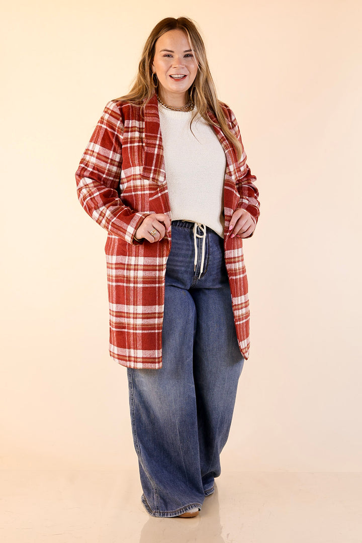 Mountain Ranch Long Plaid Jacket in Maroon