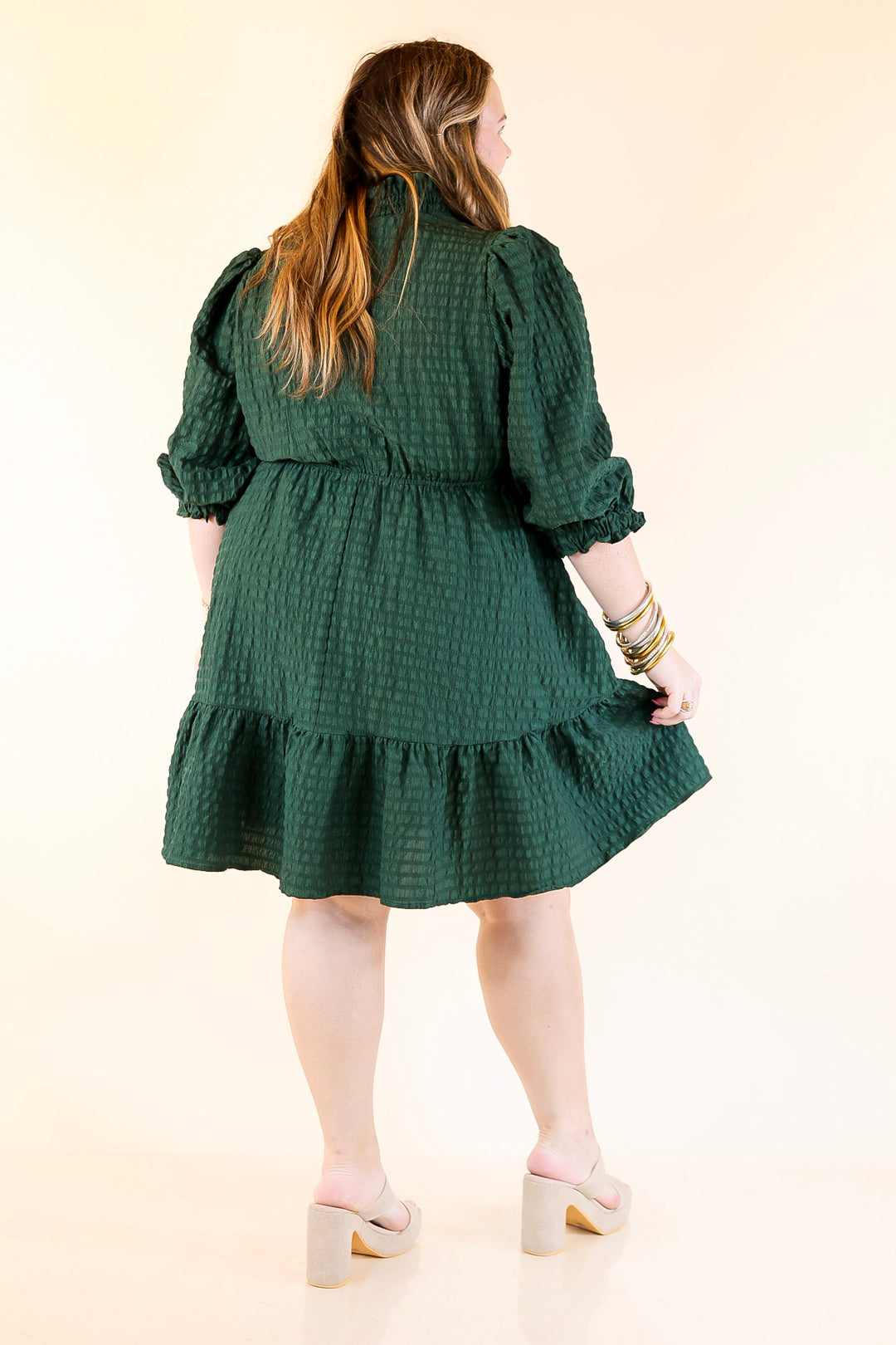 Long Sleeve Smocked Waist Mini Dress with Ruffle Hem in Emerald Green Giddy Up Glamour Boutique Long Sleeve Smocked Waist Mini Dress with Ruffle Hem in Emerald Green Giddy Up Glamour Boutique
