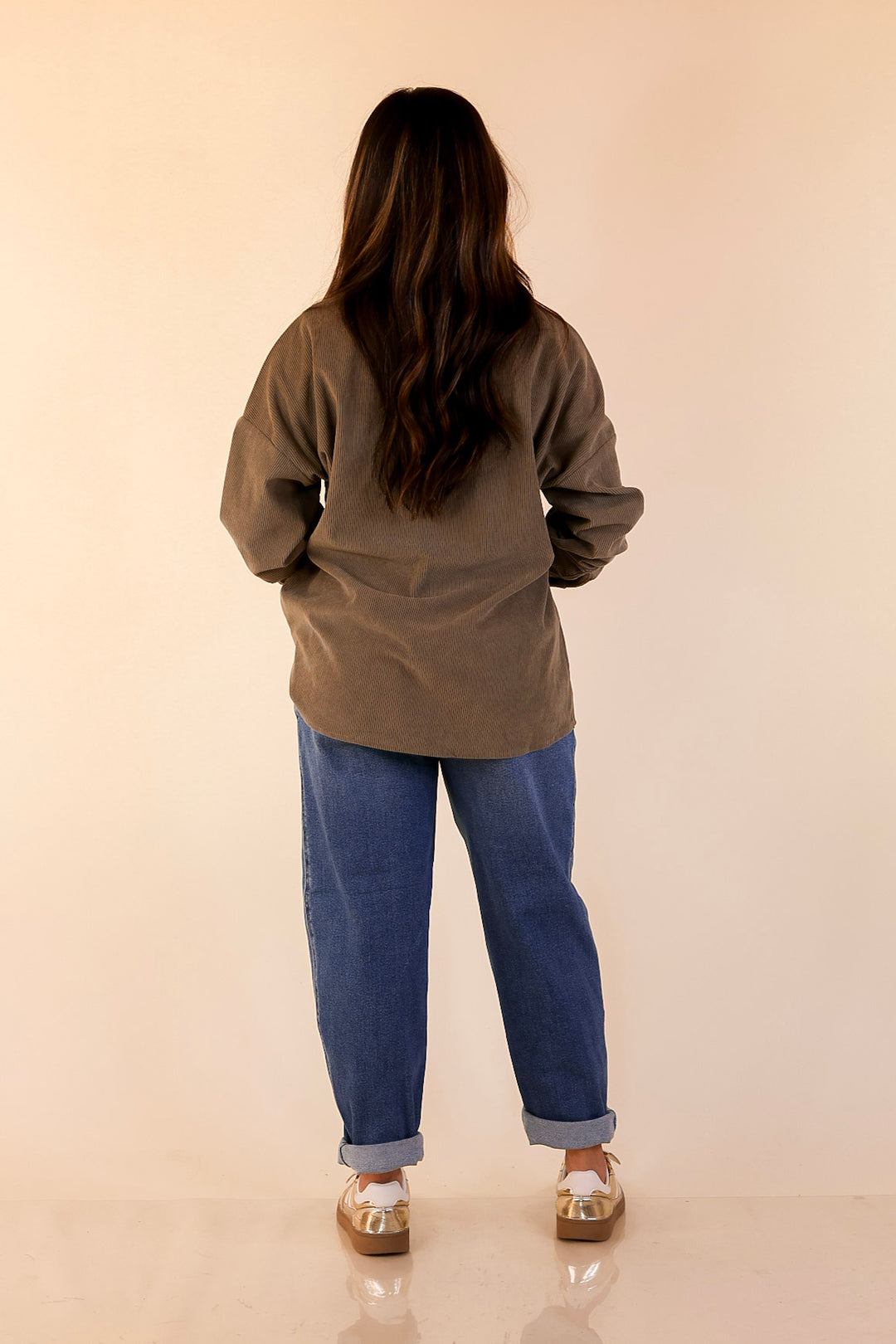 Captivating Cuteness Corduroy Button Up Shacket in Olive Green