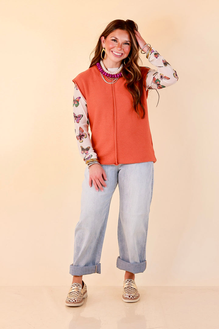 Always a Favorite Crew Neck Front Seam Sweater Knit Top in Rust Orange