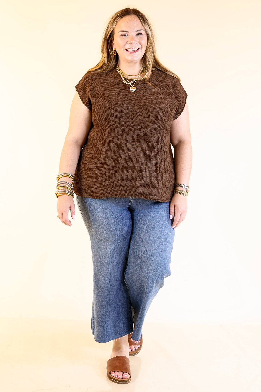 Forever Favorite Oversized Crew Neck Sweater Vest in Brown