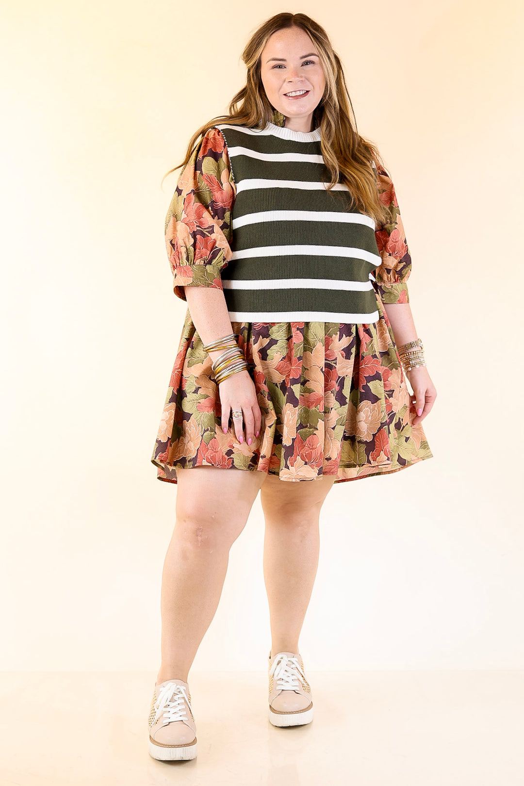 Tied Up in Style Knit Sweater with Side Ties in Olive Green with Off White Stripes