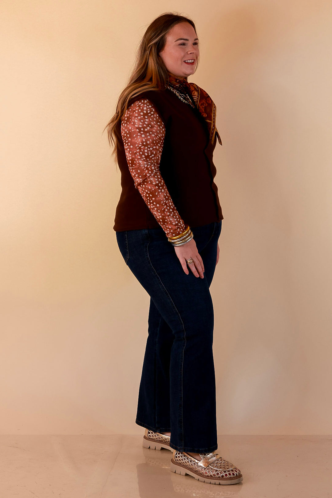 Always a Favorite Crew Neck Front Seam Sweater Knit Top in Chocolate Brown