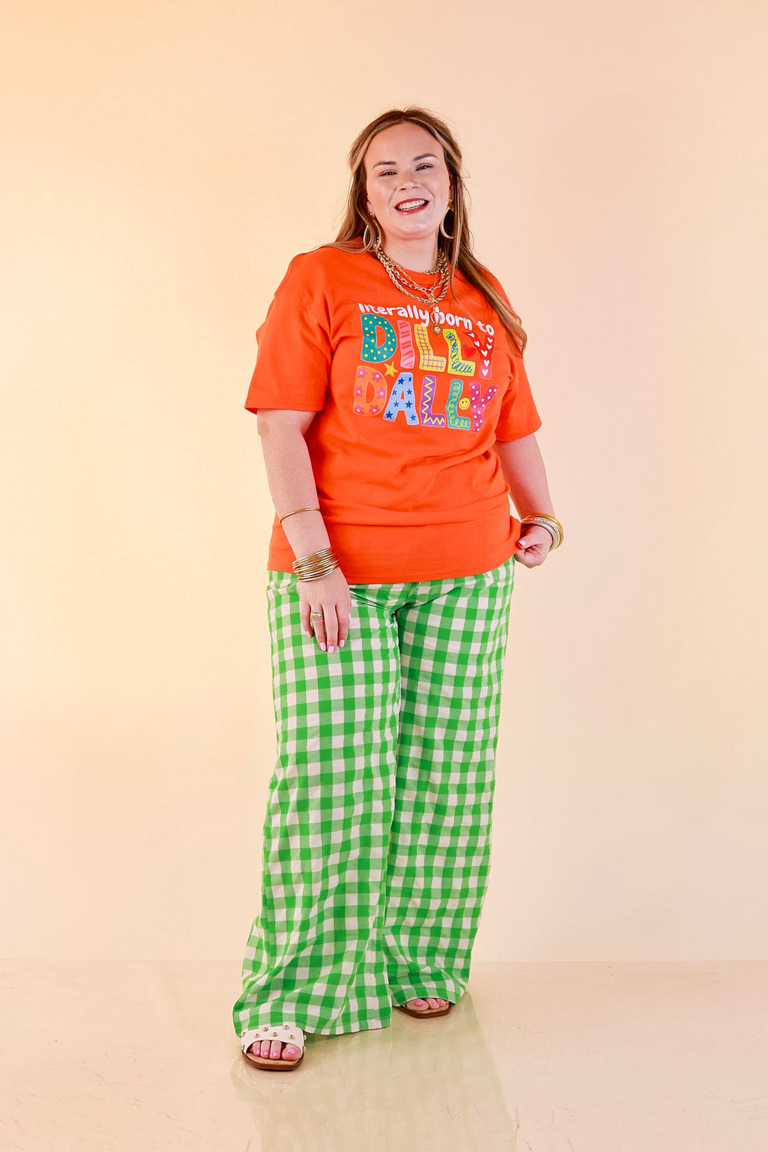 Professionally Distracted Doodle "Literally Born to Dilly Dally" Short  Sleeve Graphic Tee in Orange