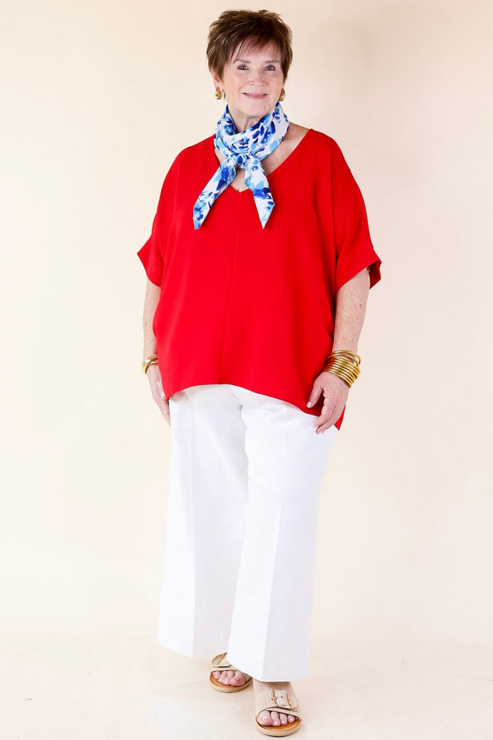 Classically Chic Short Sleeve V Neck Top in Red