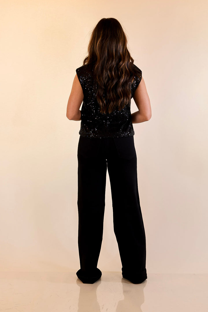 Sequin Sleek Sleeveless Dressy Sequin Top in Black