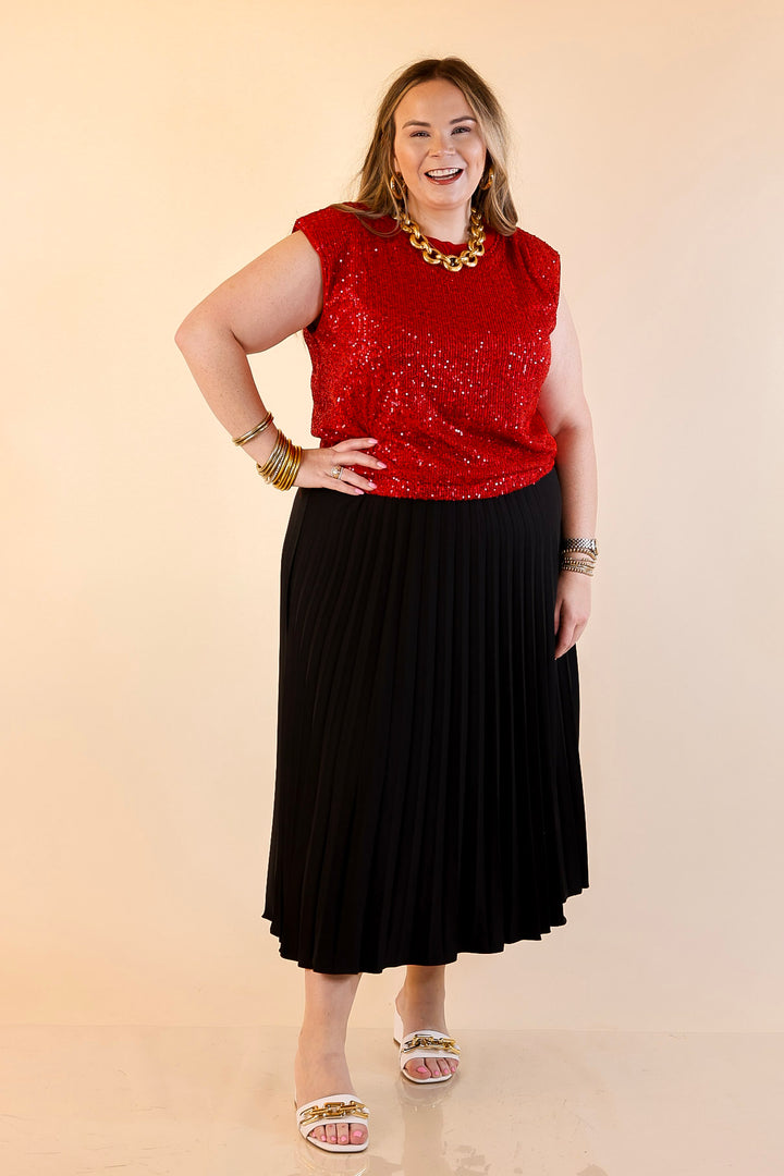 Sequin Sleek Sleeveless Dressy Sequin Top in Red