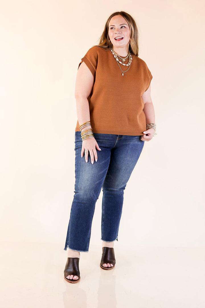 Effortlessly Yours Short Sleeve Crew Neck Sweater in Camel Brown