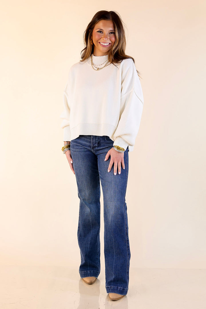Fireside Fit Cropped Long Sleeve Mock Neck Sweater in Ivory