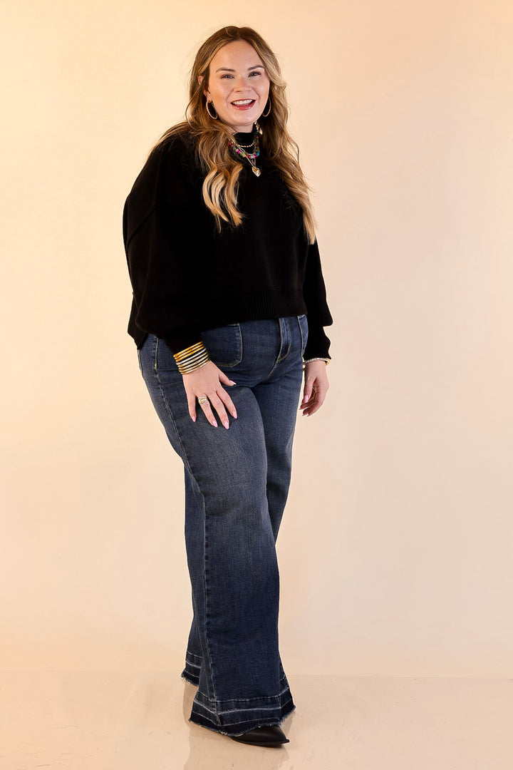 Fireside Fit Cropped Long Sleeve Mock Neck Sweater in Black