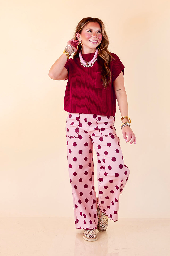 Repeat Worthy Cap Sleeve Cropped Sweater with Front Pocket in Maroon