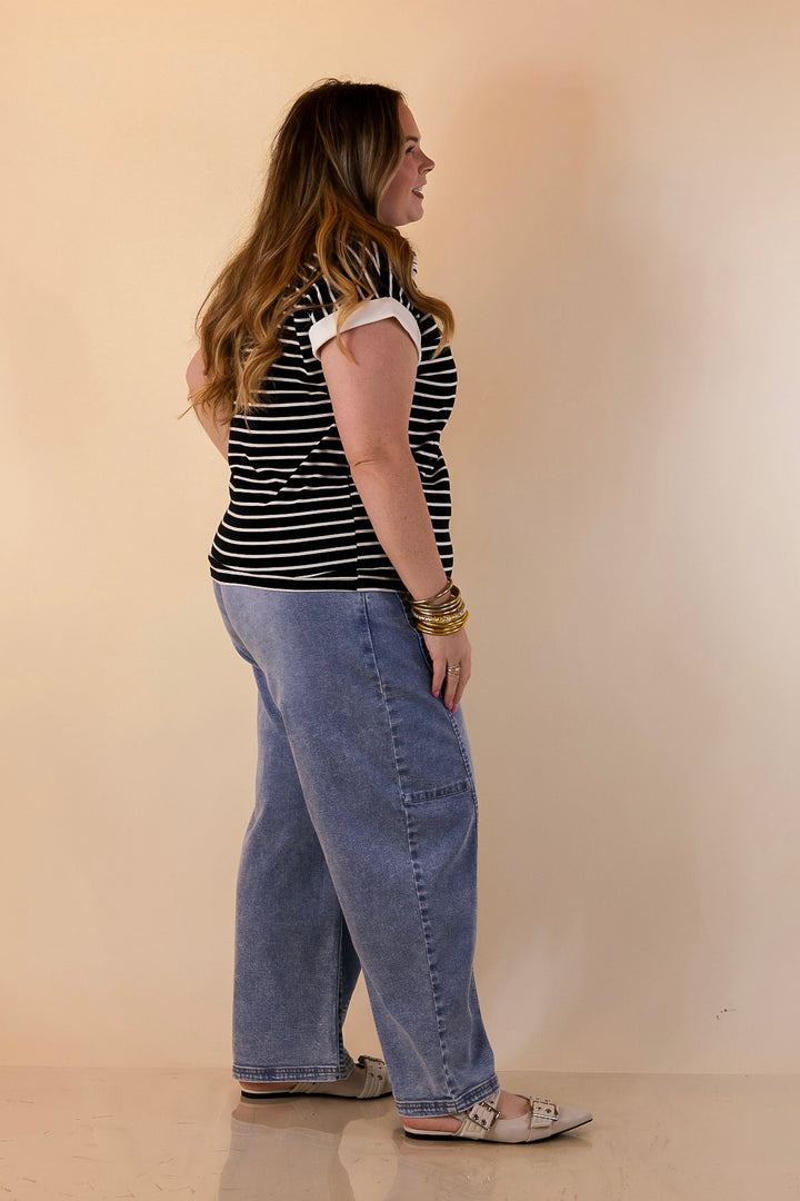 Risen | Relaxed and Ready Elastic Drawstring Waistband Featherweight Barrel Jean in Light Wash