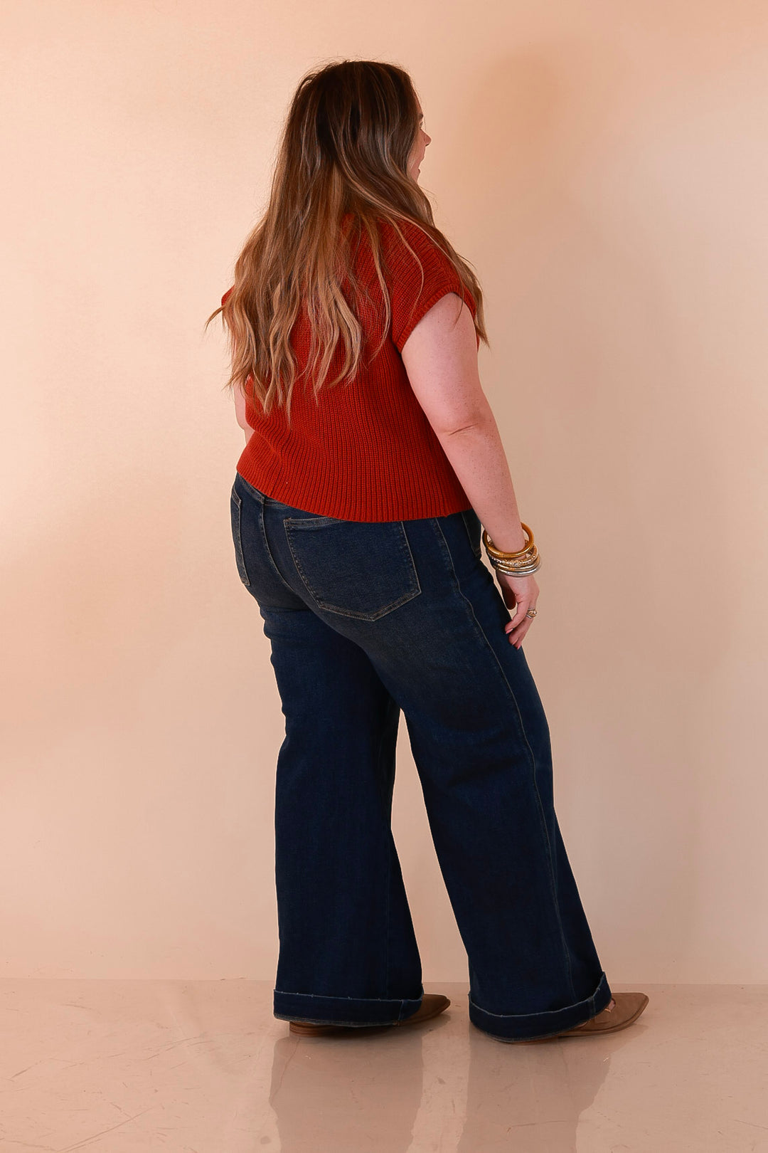 Repeat Worthy Cap Sleeve Cropped Sweater with Front Pocket in Rust Orange