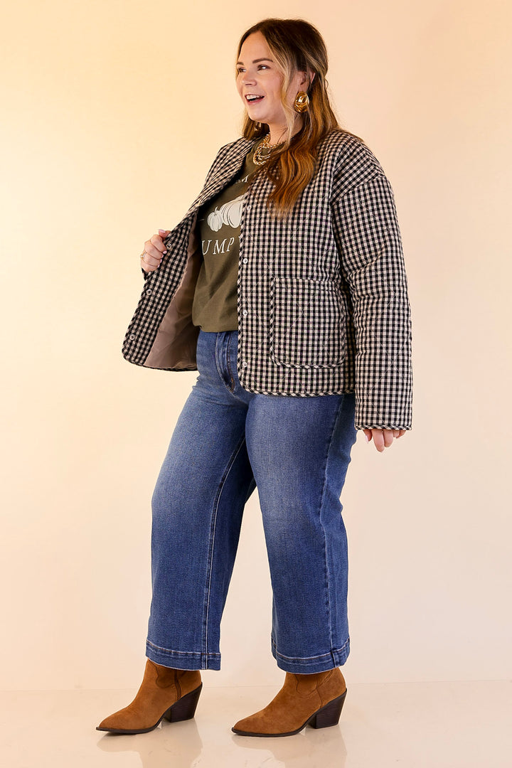 Check it Twice Quilted Gingham Plaid Jacket in Ivory and Black