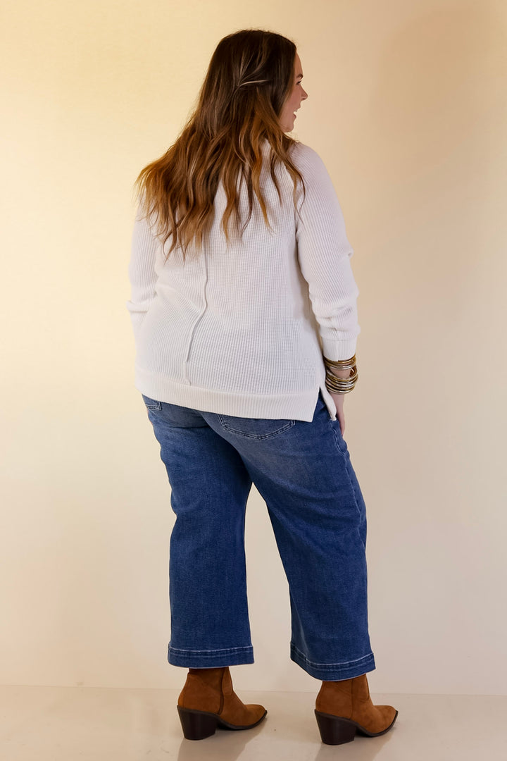 Essentially Chic Waffle Knit Long Sleeve Scoop Neck Top in Ivory