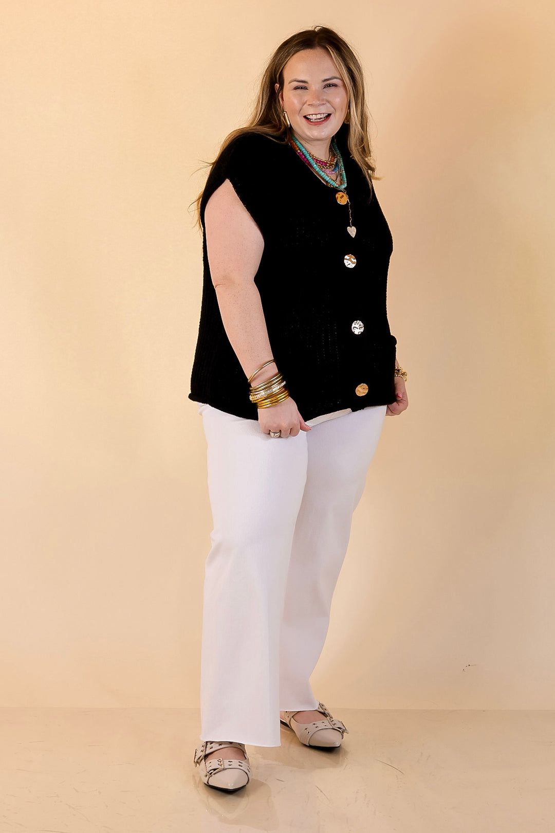 Always Effortless Oversized Button Down Large Knit Sweater Vest in Black