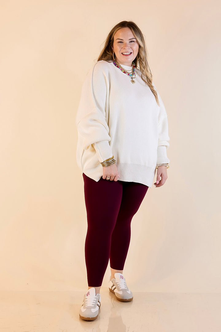 Snug and Stylish Mock Neck Sweater with Side Slit in Ivory