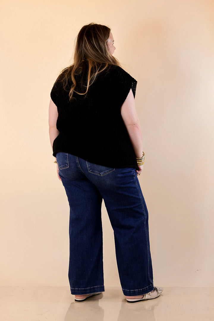 Risen | Steady Style Cropped Wide Leg Trouser Jean with Pocket Detailing in Dark Wash