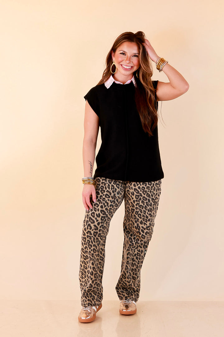 Always a Favorite Crew Neck Front Seam Sweater Knit Top in Black