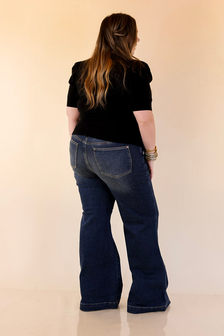 Judy Blue | Perfectly Poised Tummy Control Retro Wide Leg Trouser Jean in Dark Wash